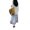 Falda de Cintura Elástica, Estilo Coreano, Estilo Perezoso, Algodón con Rayas Verticales, Cordón, Primavera y Verano, Rayas Beige Gris Azul