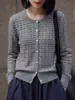 Cardigan de Tricô com Gola Redonda de Lã Fina, Manga Longa, Padrão Ondulado, Corte Solto, Versátil, Novo para Outono/Inverno 2026