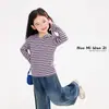 Camisa com Capuz e Manga Longa Listrada Simples Estilosa Versátil para Meninas, Suéter de Outono para Crianças Pequenas e Crianças