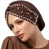 Nuevo y conveniente pañuelo para la cabeza de gasa tipo pullover, sombrero pañuelo para la cabeza con cuentas de estilo europeo y americano, gorra básica de color liso para mujer