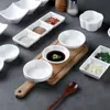 Melamina A8 Blanco Banquetes Nacionales Plato para Salsa de Olla Caliente Vajilla Imitación Porcelana Plato de Sabor Plato para Salsa de Soja Vinagre Dos o Tres Compartimentos Pequeño Plato para Condimentos de Barbacoa