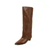 Botas de Caballero de Piel de Vaca de Primera Capa Botas Altas para Mujer Novedad Otoño/Invierno Punta Fina Tacón Delgado Tacón de Gato Botas de Caña Recta Botas Altas para Mujer