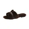 Nuevas Pantuflas de Piel Cuadradas Versátiles Otoño/Invierno 2026, Lana Plana, Todo en Uno Casual Versátil para Exteriores, Pantuflas de Piel para Mujer