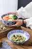 Cuenco de Porcelana Azul y Blanco para Fideos de Res de Lanzhou, Cuenco para Sopa, Cuenco Cónico, Cuenco para Fideos Caracol, Cuenco para Fideos con Salsa Frita, Cuenco Comercial para Fideos, Cuenco para Fideos con Salpicaduras de Aceite