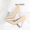3391-3 [Personalizado] Tacones Altos Estilo Coreano, Tacones de Aguja, Pedicura, Aspecto Adelgazante, Boca Baja, Punta Fina, Moño, Zapatos Planos para Mujer