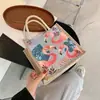 Bolsa de Lino para Mujer Moda Primavera y Verano 2022 Estampada Coreana Portátil Celebridad de Internet de Moda y Tendencia Bolsa de Picnic