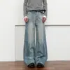 Jeans Rasgados Desgastados Estilo Retro Americano 2025 Nuevo Diseño Florales Rasgados Deconstruidos de Pierna Ancha