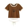 Camiseta de manga corta con cuello redondo, sin espalda, con cordones y estampado de estilo europeo y americano para mujer de verano 2022