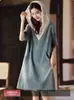 Vestido de Encaje de Manga Corta para Mujer, Nuevo Estilo de Verano 2026, Estilo Europeo, Talla Grande, Falda Suelta, Elegante Falda de Mezclilla, Otro