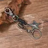 Chaveiro Estrela de Cinco Pontas Vintage Desgastado, Pingente Personalizado de Couro Trançado, Chaveiro de Carro Estilo Retro Americano