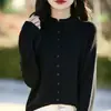 Cárdigan de punto de lana peinada con cuello alto simulado, manga larga, novedad Primavera/Verano 2025, tejido cruzado, holgado, color liso, abrigo