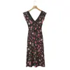 Bzl2026 Primavera Nuevo Estilo Europeo y Americano Sexy Cuello en V Sin Mangas Francés Elegante Estampado Floral Cintura Ajustada Vestido Imagen a Color