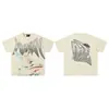 Camiseta de Strass com Emoção Mista Estilo High Street Americano Estampa Angel Baby Solta Algodão Puro Marca Tendência Manga Curta Verão