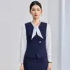 Uniforme de azafata, ropa de trabajo para entrevista de etiqueta, conjunto de tres piezas elegante de chaleco, falda y camisa azul marino para recepción de hotel