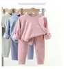 Conjunto de Cuello Mock de Ensueño Mediano Rayas Pequeñas Autocalentable Niños Medianos a Grandes Otoño Ropa Interior Larga Conjunto de Ropa de Casa Niños