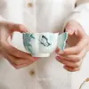 Juego de Té Verde con Flor de Hortensia Azul Pintada a Mano, Tetera, Tazón con Tapa, Juego de Té Cerámico Estilo Fresco Kung Fu, Taza de Servicio, Taza de Degustación