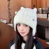Touca de Lã com Orelhas Fofas para Mulheres, Quente de Inverno, Acolchoada com Lã, Proteção para Orelhas, Chapéu de Lã Fashion para Exterior, Faz o Rosto Parecer Menor