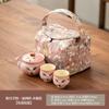 Olla portátil de cerámica kapok pintada a mano con LED en polvo con bolsa bordada para dos tazas, taza rápida portátil para viajes al aire libre