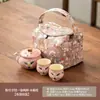 Olla portátil de cerámica kapok pintada a mano con LED en polvo con bolsa bordada para dos tazas, taza rápida portátil para viajes al aire libre