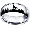 Anillo de Acero Inoxidable Best-Seller Transfronterizo de Amazon Lobo en el Bosque para Hombres y Mujeres, Joyería de Anillo de Acero de Titanio de Moda Personalizable