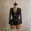 2026 Estilo Nuevo Europeo y Americano Cuello Oscilante Lentejuela Especial Manga Larga Malla Traje de Baño de Tres Piezas Bikini Transfronterizo