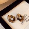 Pendientes Colgantes de Ojo de Tigre Marrón Maillard Otoño e Invierno Micro-incrustados Aguja de Plata Retro Nicho Lujo Ligero para Mujer
