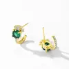 Pendientes Transfronterizos de Plata de Ley S925 con Circonita Esmeralda, Femeninos, Estilo Lujo Accesible, Diseño Retro, Pendientes Dorados