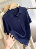 Em Linho Tencel Azul! Estilo Japonês Retrô High-End Estilo Roupa de Trabalho Versátil Gola Polo Malha de Linho Manga Curta