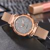 Relógio Céu Estrelado Feminino de Quartzo Pulseira Magnética Preguiçosa Aço Magnético Mostrador Grande
