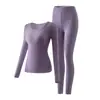 Ropa interior térmica sin costuras para mujer, conjunto fino de capa base, top y pantalones de otoño, camiseta base, no necesita usar sujetador, para invierno