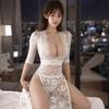 Hermosa y Atractiva Lencería Sexy, Camisón Sexy con Abertura Alta, Vestido Largo de Encaje Transparente, Provocador y Fácil de Quitar Cheongsam Morado Qqny