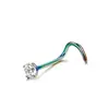 Explosiones de comercio electrónico transfronterizo acero inoxidable garra de cuatro puntas circón clavo de nariz curvo de 5 caracteres galvanoplastia multicolor cuerpo de barra joyería para piercing