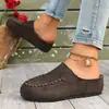 Mules femininas de veludo retrô sem salto, bico fechado, estilo slip-on, com costura, solado plano, chinelos casuais para uso externo