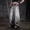 Calça jeans casual unissex de perna larga, com cintura dupla curva, gradiente em aquarela retrô, para o verão de 2026, transfronteiriça
