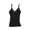 Camiseta Base de Seda para Verão Atacado Cor Sólida Renda Cílios Decote V Camisola Pequena Feminina Top de Seda Fino