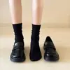 Mocasines de Suela Gruesa para Mujer, Estilo Británico, Zapatos de Cuero Negro, Nuevo Modelo 2025, Zapatos sin Cordones de Punta Redonda, Mocasines JK
