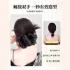 Presilha de Cabelo Preta com Franjas e Peruca em Formato de Coque, Adereço de Cabelo com Coque de Flores Artificiais Amarrado Baixo, Acessório de Cabelo Novo Estilo