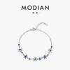 MODIAN MODIAN Plata de Ley S925 Lujo Ligero Exquisito Diamante Súper Brillante Diseño Degradado Pulsera de Flor Azul para Niñas