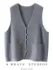 Outono e Inverno Novo Colete de Tricô de Caxemira com Decote V Estilo Chinês Feminino Look Solto Emagrecedor Versátil Colete Tricotado Colete Top