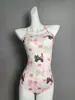 Traje de baño de una sola capa para mujer con diseño de gatito de dibujos animados, una pieza, conservador, escote bajo, cobertura alta, adecuado para el entrenamiento de chicas estudiantes