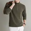 Moletom com Meio Zíper de Lã Lyocell e Seda de Amora Masculino Outono 2026 Novo Gola Alta Quente Manga Longa Camada Base Masculina