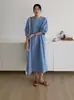Fotos Reales en Stock: Estilo Retro Francés Suave, Vestido Holgado de Manga Abullonada de Nicho, Vestido de Longitud Media Ops para Mujer