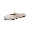 Sapatos Retrô de Couro Macio Estilo Vovó 2026 Nova Coleção Primavera e Outono Mules Planas Femininas de Encaixe com Bico Dividido