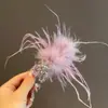 Pasador de Pelo de Cristal Morado con Plumas de Deseo Puro Atmosférico para Mujer, Pasador de Pelo Lateral de Lujo Ligero de Alta Gama