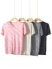 Nueva Camiseta de Lana Fina Color Sólido Estilo Minimalista Versátil Holgada Manga Corta Tejida Cuello Redondo para Mujer Delgada Primavera/Verano 2026