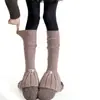 Calcetines de Canalé Cálidos de Piel de Conejo para Otoño e Invierno con Campana en el Tobillo Calentadores de Pierna Tejidos Estilo Ballet Agrupados Etiqueta de Tela Ligeramente Acampanada