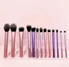 Nuevo Set de 12 Brochas de Maquillaje Transfronterizo con Mangos Largos, Brocha para Contorno, Brocha para Polvos, Brocha para Cejas, Brocha para Sombras de Ojos, Herramientas de Belleza