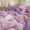 Conjunto de Pijama de Gaze Dupla Camada Classe A Quatro Peças Estilo Fresco Ins Super Macio Algodão Puro Desenho Animado Roupa de Cama para Estudante Conjunto de Três Peças