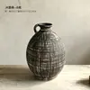 Jarrón de cerámica rústica vintage cepillado a mano, maceta de barro envejecida estilo wabi-sabi, sensación de alta gama, jarrón de arte grande para arreglo floral de sala de estar