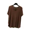 Camiseta base de color sólido ligera para primavera/verano, camiseta casual de talla grande, holgada, para mujer, nueva ropa de casa, estilo coreano, cuello en V